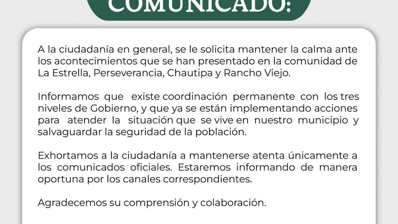 TECOANAPA: AYUNTAMIENTO PIDE CALMA ANTE TRASCENDIDO DE ENFRENTAMIENTOS EN 4 LOCALIDADES