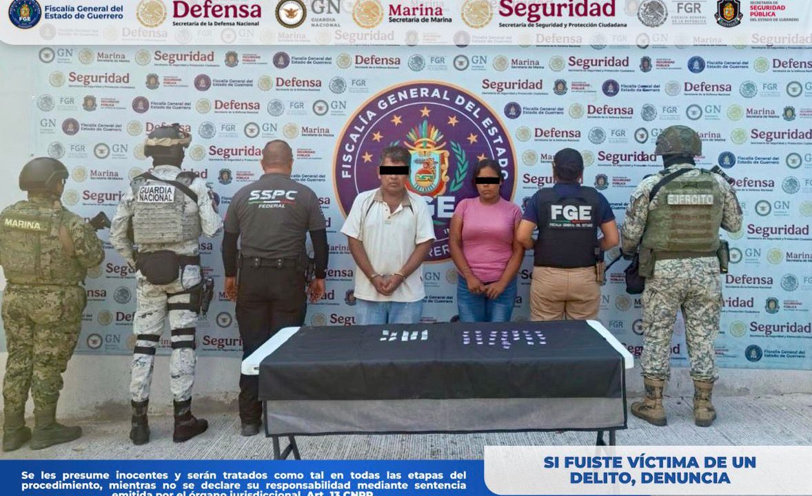 FGEGuerrero y fuerzas de seguridad detienen a dos personas con presunta droga en Acapulco